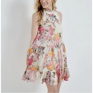 2/$30 Bleecker 126 Floral Chiffon High Neck Dress Sleeveless Tiered Size XL